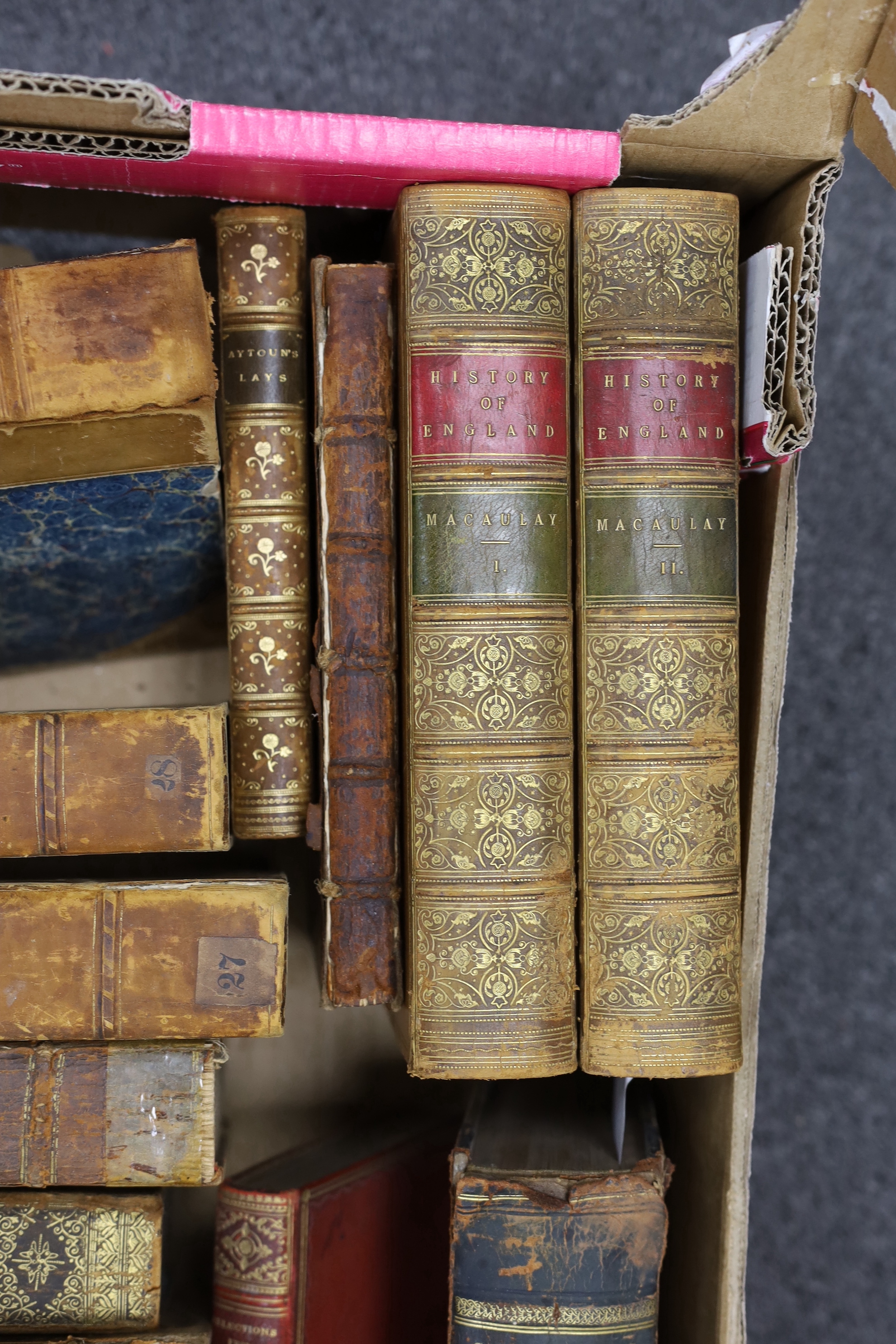 Old Leather - a miscellany; includes Taylor, Rev. Isaac - Scenes in Asia ..., 2nd edition, folded coloured map and plates; original pictorial boards, 1821; Brookes, R. - The General Gazetter ..., 2nd edition, folded maps
